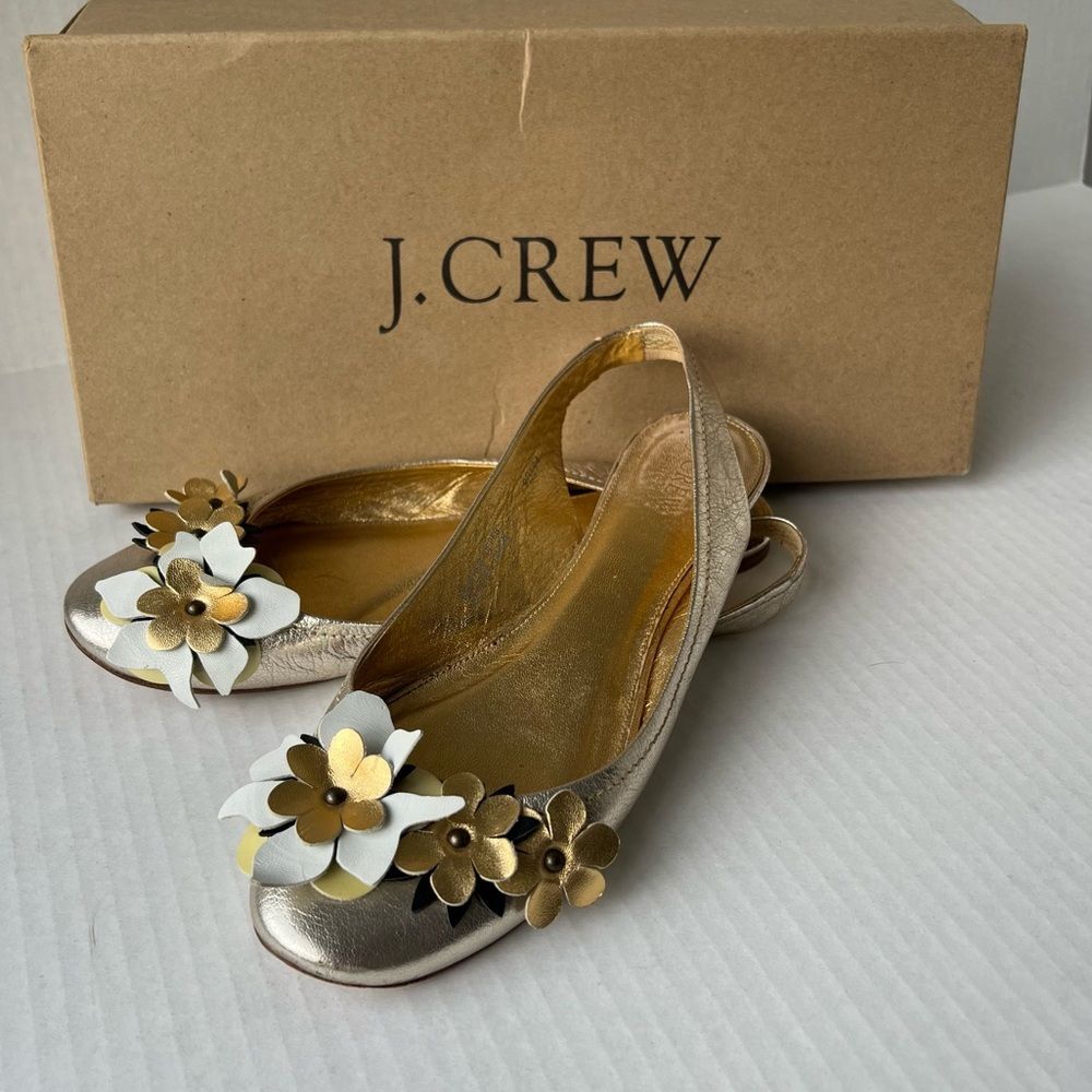 Vintage J.Crew Metallic Floral Sling-Back flats 8.5 with box